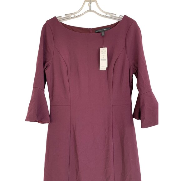 White House Black Market Burgundy Ruffle Sleeve Sheath Dress Size 8 - Picture 13 of 13
